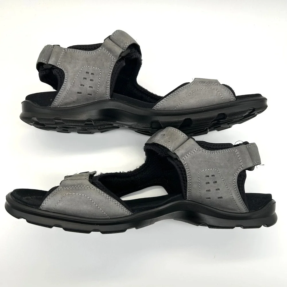 ECCO Yucatan Sport Sandals Mens 46 Grey Nubuck Adjustable Hiking Outdoor 3211